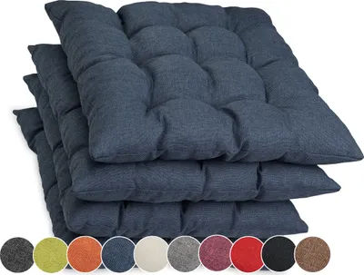 Produktbild von Sunnypillow 4er Set Stuhlkissen mit Bändern 45x45 cm Bequeme Polsterauflage 8cm dick Auflage für Stühle / Bänke in Haus und Garten Sitzkissen Sitzauflage Gartenkissen Outdoor / Indoor | Blau