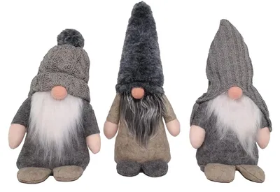 Produktbild von Hausleben Winterwichtel Trio 25 cm – 3er Set – Skandinavische Weihnachtsdeko – Deko Wichtel Grau & Beige mit Bart & Mütze – Weihnachtsfiguren für Tisch, Fensterbank & Wohnzimmer