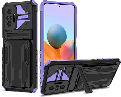 Produktbild von Redmi Note 10 Pro Hülle, Hybrid Robust Schutz Stoßfest Schutzhülle mit Kartenhalter Ständer für Xiaomi Redmi Note 10 Pro / Note 10 Pro Max Lila
