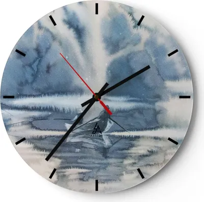 Produktbild von Wanduhr - Rund - Glasuhr - Boot Fischer Wasser - 30x30cm - Schleichendes Uhrwerk - Lautlos - zum Aufhängen bereit - Dekoration Modern - Wanddekoration aus Glas - C3AR30x30-3864