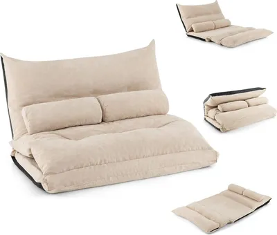 Produktbild von GOPLUS Bodensofa mit Schlaffunktion, 3 in 1 Schlafsofa mit verstellbare Rückenlehne, Kissen & Schaumstoff, belastbar 150kg, Klappsofa Schlafsessel für Wohnzimmer & Schlafzimmer (Beige)