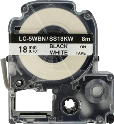 Produktbild von vhbw Schriftband-Kassette kompatibel mit Epson LabelWorks OK200, LW-900P, OK900P, OK720, OK300, OK500P Etiketten-Drucker 8m x 18mm Schwarz auf Weiß