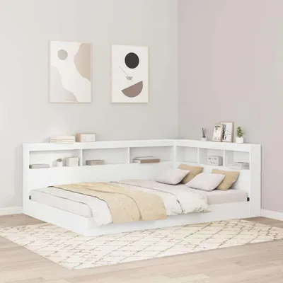 Obrázek produktu pro Maison Exclusive – Postel s úložným prostorem a policemi, bílá, rozměry 135 x 190 cm, materiál: dřevovláknitá deska