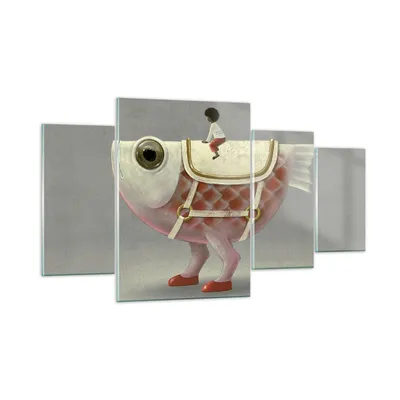 Produktbild von Bilder auf glas - 4 Teile - Surreal Fisch Kind - 160x90cm - Glasbilder - Wandbilder - Bilder - zum Aufhängen bereit - Wanddekoration aus Glas - Glas Bilder - Wandbild auf Glas - GDL160x90-4897