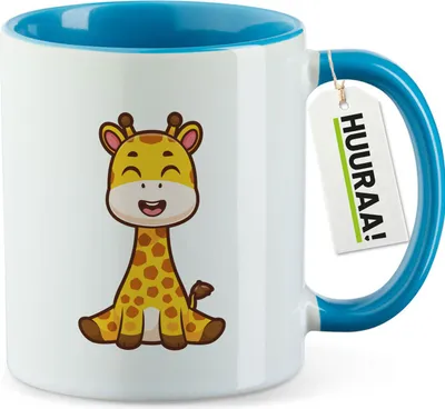 Produktbild von Huuraa Kaffeetasse Giraffe Comic 330ml Blau Keramik Kaffeebecher Geschenkidee