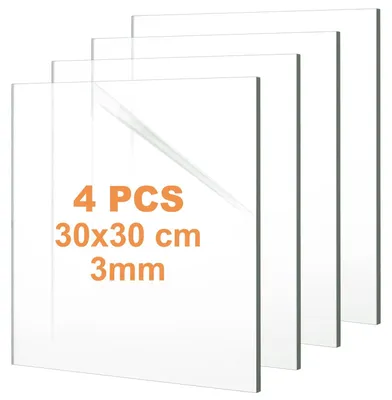 Obrázek produktu pro Elzusha – Sada 4 kusů akrylových desek – 30 x 30 cm – Plastové desky pro venkovní použití – Tloušťka 3 mm – Průhledné – Vhodné pro interiérovou dekoraci/laserové řezání – Akrylové sklo