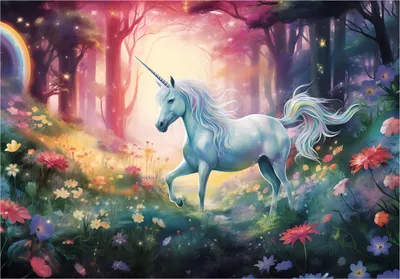Produktbild von Fototapete Mädchen Einhorn Wald - 312x219 cm - Vliestapete Kinderzimmer - Vlies Fototapete Rosa - 16310VEXXL