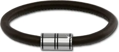Image de SilberDream bracelet cuir acier inoxydable brun foncé femme homme 20cm LAB1120
