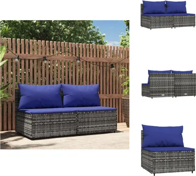Produktbild von vidaXL Garten-Mittelsofas mit Kissen 2 Stk. Grau Poly Rattan -  Gartensofas