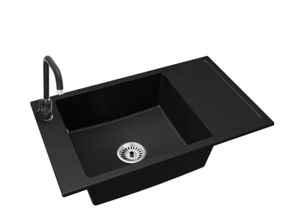 Produktbild von Küchenspüle Einbecken LUIS mit Abtropffläche + Siphon Chrom + Armatur STEEL Farbe
