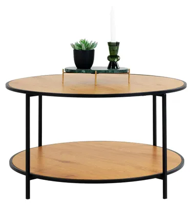 Immagine prodotto di Tavolino da salotto Vita rotondo effetto rovere con struttura in acciaio nero, ø80×45 cm