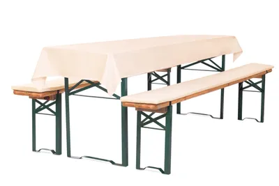 Produktbild von TexDeko Bierbankauflage gepolstert 220x25x2cm waschbar mit Reißverschluss 3TLG Set Blickdicht Tischdecke 250x100cm (universal), Creme