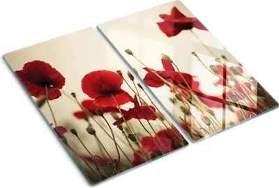 Produktbild von Glasplatte zum Schutz der Kochfläche – Abdeckung für die Kochplatte – Abdeckung für Induktionskochfelder – 2 Stück, 30 x 52 cm – Einfache Reinigung – Gehärtetes Glas – Motiv: Mohnblumen