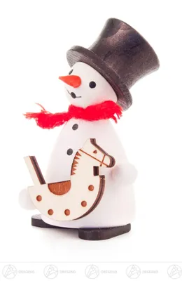 Produktbild von Weihnachtliche Miniatur Schneemann mit Schaukelpferd  Breite x Höhe x Tiefe 4 cmx8 cmx3 cm NEU