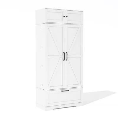 Produktbild von Merax Buffetschrank 182 cm mit 7 Weinflaschenfächer und Schublade, Hochschrank mit verstellbare Einlegeböden, Anrichte im industriellen Stil, Weiß