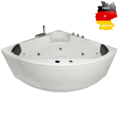 Produktbild von Basera BASIC Indoor Eck-Whirlpool Badewanne Futuna 140 x 140 cm mit 13 Massagedüsen, Wasserfall, LED-Ambiente