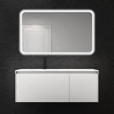 Image de doporro Meuble de Salle de Bains Suspendu 120x50x46 cm avec Lavabo Ensemble de 3 Pièces Vasque LED Miroir Meuble sous Vasque Blanc Design Santa