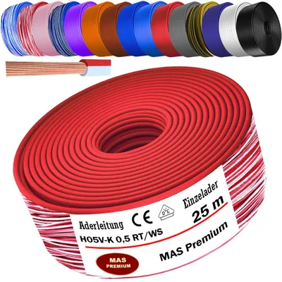 Produktbild von 25m Aderleitung H05 V-K 0,5 mm² Rot-Weiß Einzelader flexibel