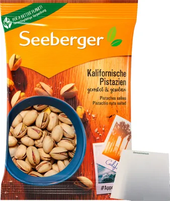 Produktbild von Seeberger Kalifornische Pistazien geröstet und gesalzen (150g Packung) + usy Block