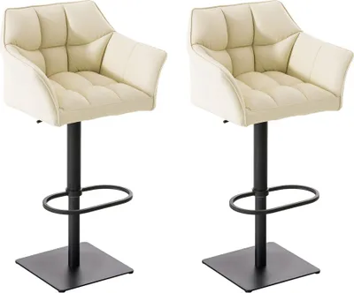 Produktbild von 2er Set Barhocker SIHAR - Kunstleder Creme 64x45x88 cm Schwarz | Barstuhl Höhenverstellbar Mit Lehne Drehbar Tresenhocker Tresenstuhl Kneipenhocker
