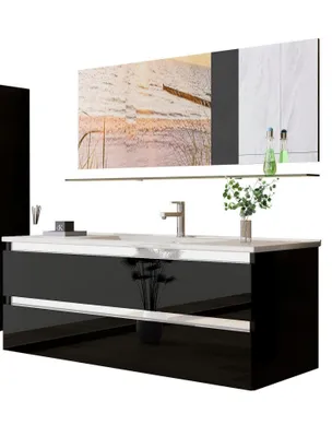 Produktbild von Badmöbel-Set 120 cm Badmöbel set Hochglanz Schwarz badmöbel set hängend 120 cm