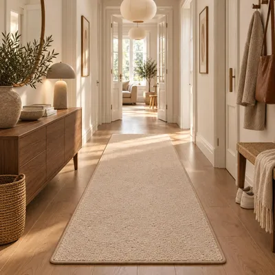 Produktbild von Natur Teppich Läufer Wolle Berber Karamell, Größe:80x400 cm