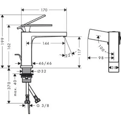 Zdjęcie produktu dla hansgrohe Tecturis E jednouchwytowa bateria umywalkowa 110, wysięg 144 mm, z wyciąganym odpływem, CoolStart, EcoSmart+, 73014700