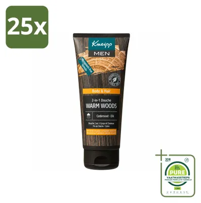 Imagen del producto de 25 unidades de gel de ducha 2 en 1 Kneipp para hombres, aroma "Warm Woods", 200 ml cada uno. Pack grande