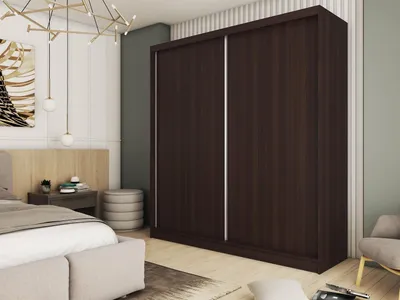 Obrázek produktu pro Moderní Šatní Skříň s Posuvnými Dveřmi 120 150 180 200 cm - Wenge Šatní Skříň do Ložnice s Posuvnými Dveřmi - Šatní Tyč - 200 cm - Wenge