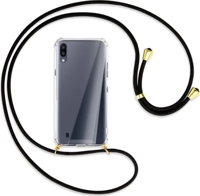 Produktbild von Handykette Backcover-Schutzhülle mit Band (Metall goldfarben) für Samsung Galaxy A10 - schwarz