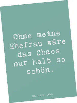 Produktbild von Mr. & Mrs. Panda Ansichtskarte Spruch Ehefrau Chaos - Meeresbrise - Geschenk, Geburtstag, fürsorgliche Mutter, Postkarten, Dankeschön, Grußkarte, für, Familie, Humor