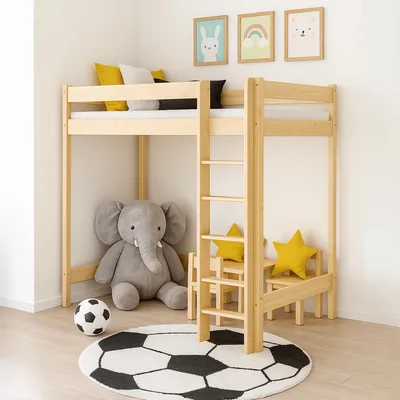 Produktbild von MEBLE WRÓBEL Hochbett 80x190 cm - Kinderbett mit Lattenrost und Rausfallschutz, Holzbett, Etagenbett mit Leiter Bett - Jugendbett Ohne Matratze - Höhe 160 cm