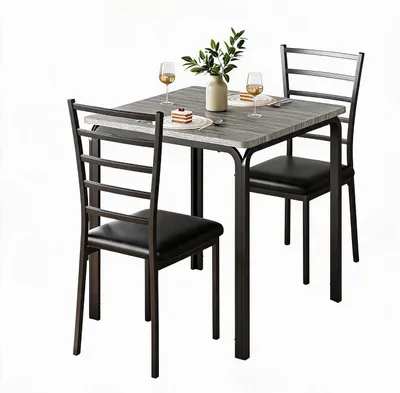Produktbild von Esstisch Set 3 teilig mit 2 Stühlen Essgruppe MDF Tischplatte Metall 74x74x76 cm grau