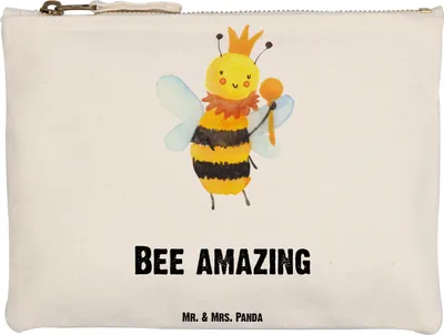 Produktbild von Mr. & Mrs. Panda Pouch Biene König Grösse XL Große - Weiß - Geschenk, Kulturtasche, Täschchen, Stifteetui, Etui, Stoffbeutel