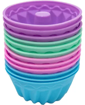 Productafbeelding van Mini Gugelhupf-vormen, siliconen, 12 stuks, diameter 8 cm, kleuren: roze, lichtgroen, lichtblauw, paars