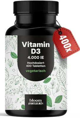 Produktbild von Bloom Naturals Vitamin D3 4000 IE, 400 Tabletten, vegetarisch