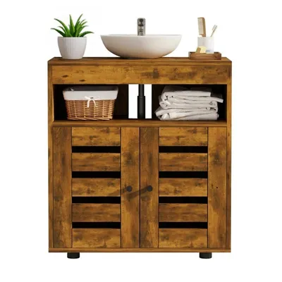 Produktbild von Badezimmerschrank stehend unter Waschbecken mit Regalen 60cm