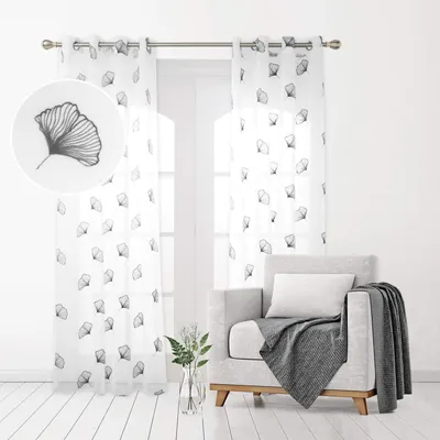 Voile-Vorhänge mit Ringen, 140x260 cm, 2 Stück, graue Blattstickerei