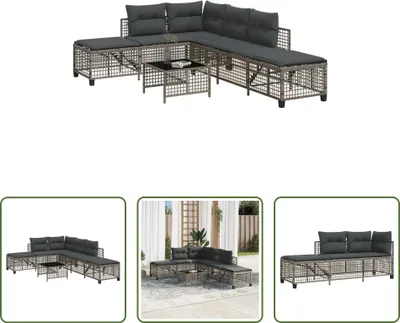 Image de The Living Store Ensemble de 3 canapés d'angle de jardin avec coussins Gris Poly Rattan