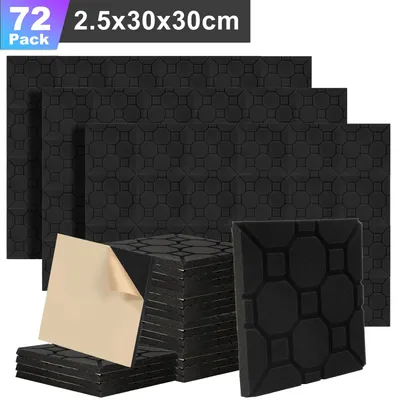 Produktbild von Vigevee 72 Stück Akustikschaumstoff Akustikschaum Matten 30 x 30 x 2.5cm Schalldämmmatten zur effektiven Schaumstoff Fliesen Würfelprofil Schwarz