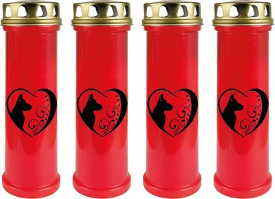 Produktbild von Grabkerze Rot 4er Pack, Brenndauer: 100 Stunden ( je Kerze ), Motiv: Herz Schwarz