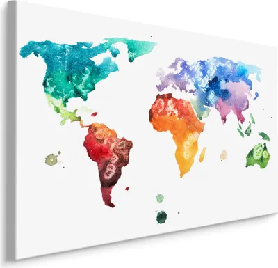 Produktbild von Fabelhafte Canvas LEINWAND BILDER 100x70 cm XXL Kunstdruck Weltkarte Aquarell Bunt