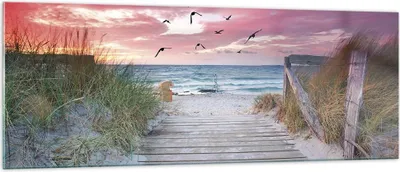 Produktbild von Bilder auf glas - Einteilig - Strand Sand Vögel - 140x50cm - Glasbilder - Wandbilder - Bilder - zum Aufhängen bereit - Wanddekoration aus Glas - Glas Bilder - Wandbild auf Glas - GAB140x50-4994