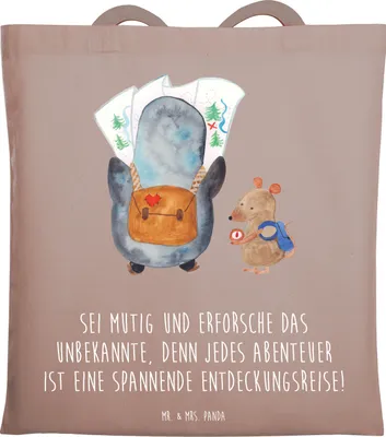Produktbild von Mr. & Mrs. Panda Tote Bag Unbekannte Orte erkunden - Braun Pastell - Geschenk, Unitasche, Tasche, Geheimnisse entdecken, Zuversicht, Trost, Ungewissheit umarmen, Welten