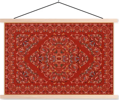 Produktbild von MuchoWow® Textilposter Persische Teppiche - Teppiche - Muster - Rot 60x40 cm mit holzfarbenen Rahmen - Bilder