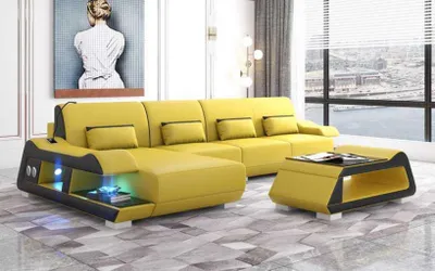 Produktbild von Ecksofa L Form Ledersofa Couch Sofa Gelb Luxus Moderne Eckgarnitur Couchen