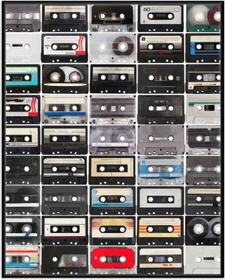 Produktbild von Wallario Wandbild Retro Kassetten, Größe: 40,30 x 50,30 cm, Poster mit schwarzem Aluminiumrahmen