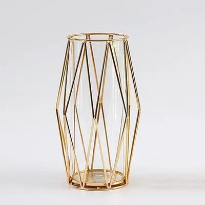 Produktbild von Goldene Glasvase mit Metallhalter für Pampasgras und Blumen 28cm