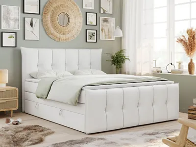 Produktbild von King Boxspringbett 140x200, Boxspringbett 140x200 mit Bettkasten und Matratze H4, Polsterbett 140x200 mit Matratze, Bett 140x200 mit Bettkasten, PREMIUM-11-KING - 140x200 - Weiß - Kunstleder - H4