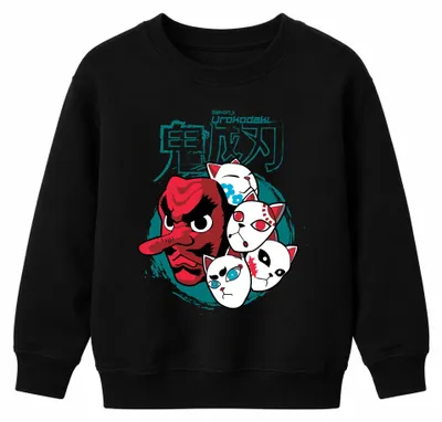 Productafbeelding van Tengu-masker, Urokodaki-masker, Kitsune-maskers, Japanse anime, Halloween, uni, kinder-sweatshirt, trui, zwart, maat 128